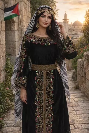 Black Georgette Beaded Kaftan