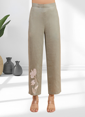 Grey linen long kurta with pant for women's 5