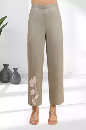 Grey linen long kurta with pant for women's