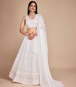 White Sequin Work Georgette Lehenga set with choli and dupatta