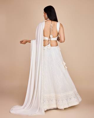White Sequin Work Georgette Lehenga set with choli and dupatta 3