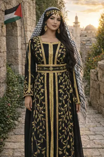 Black Georgette Beaded Kaftan