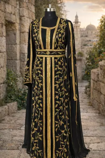 Black Georgette Beaded Kaftan