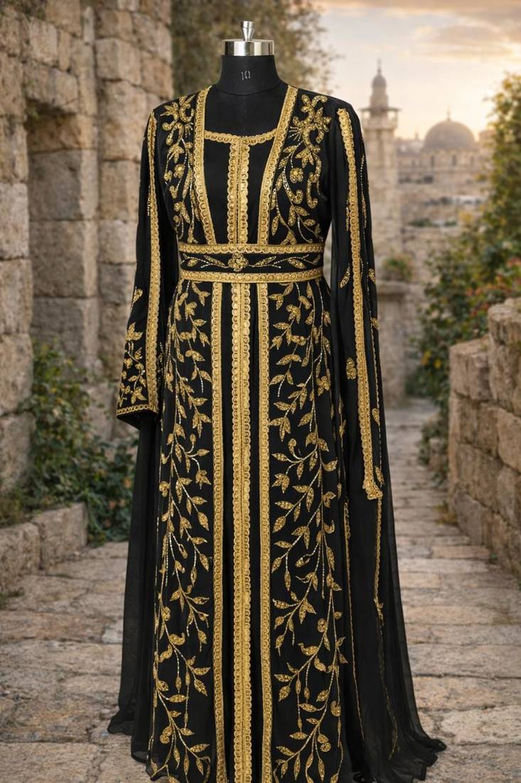 Black Georgette Beaded Kaftan