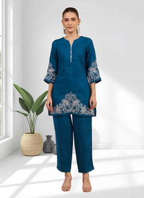 Teral cotton linen kurta with pant for women's 1