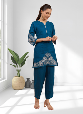 Teral cotton linen kurta with pant for women's 3