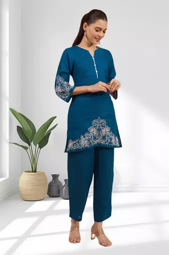 Teral cotton linen kurta with pant for women's