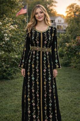 Black Georgette Beaded Kaftan 1