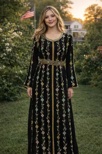 Black Georgette Beaded Kaftan