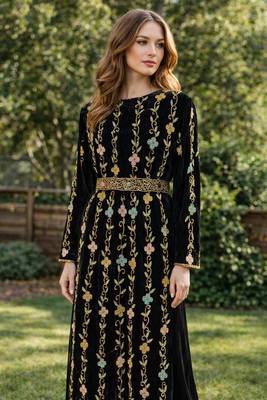 Black Georgette Beaded Kaftan 2