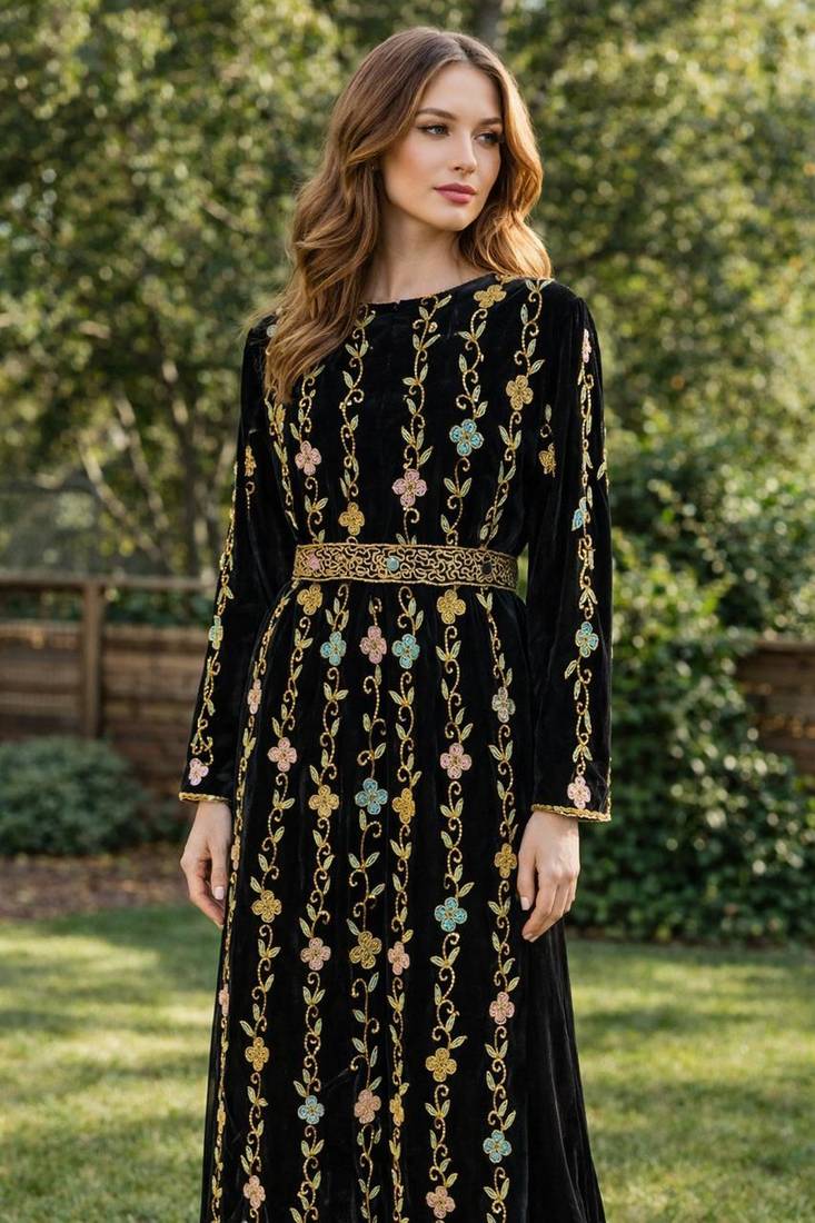 Black Georgette Beaded Kaftan