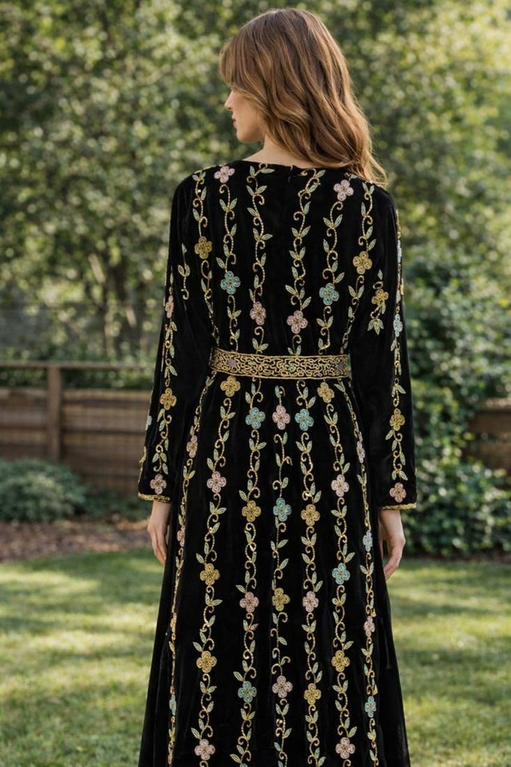 Black Georgette Beaded Kaftan