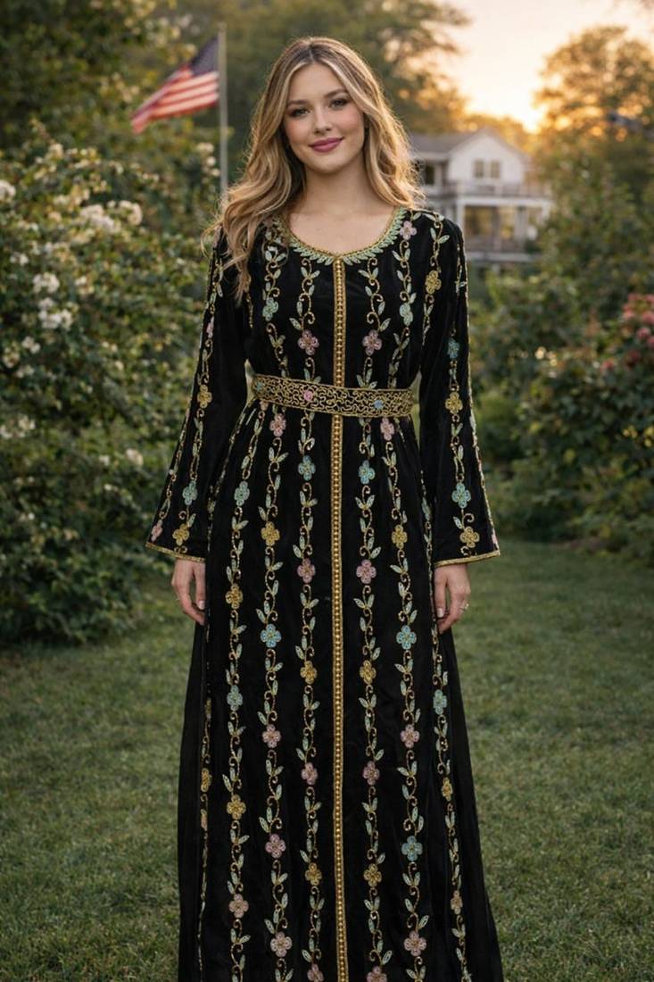 Black Georgette Beaded Kaftan