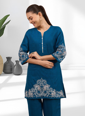 Teral cotton linen kurta with pant for women's 4