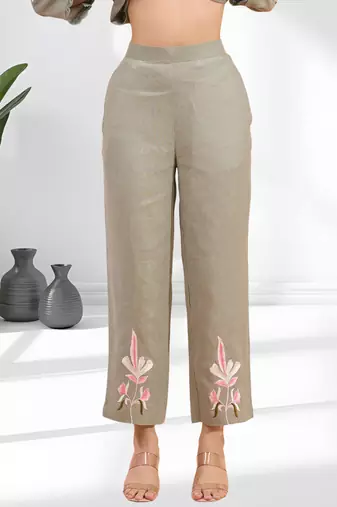 Pista green linen long kurta with pant for women's