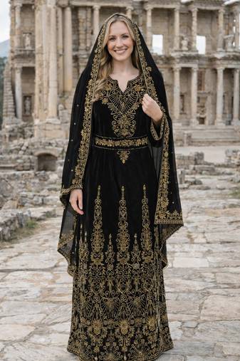 Black Georgette Beaded Kaftan