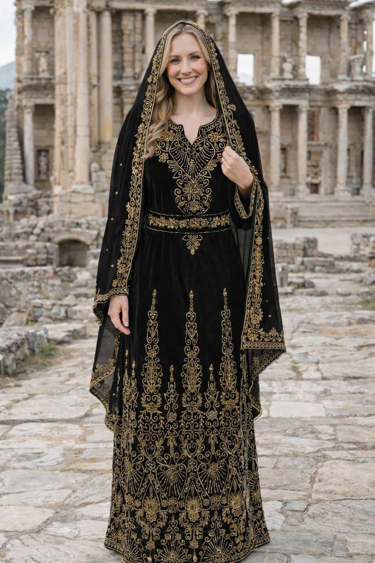 Black Georgette Beaded Kaftan