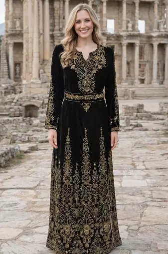 Black Georgette Beaded Kaftan