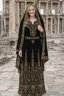 Black Georgette Beaded Kaftan 3