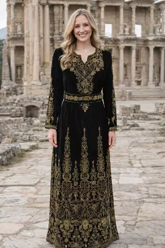 Black Georgette Beaded Kaftan