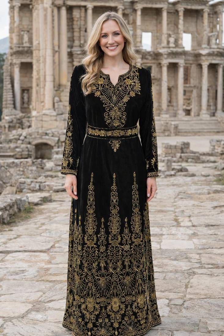 Black Georgette Beaded Kaftan