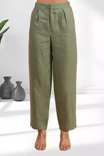 Pista green linen kurta with pant for women's