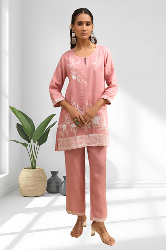 Pista green linen kurta with pant for women's