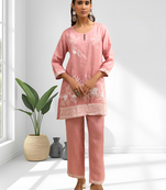 Pista green linen kurta with pant for women's