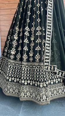Dark Green Sequin Embroidery Georgette Lehenga With Blouse 4