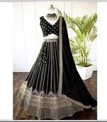 Black Sequin Embroidery Georgette Lehenga set with choli and dupatta