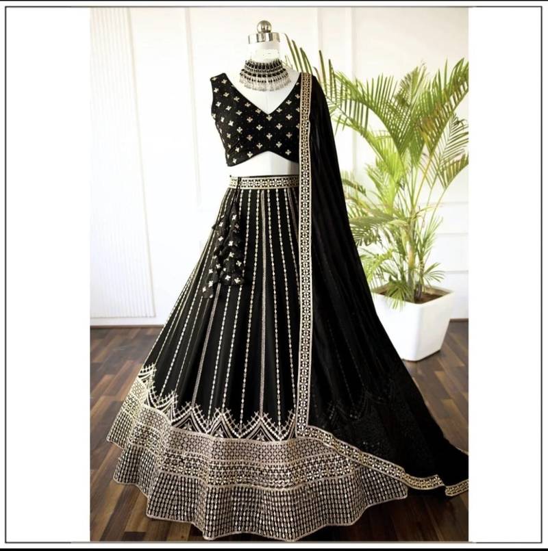 Black Sequin Embroidery Georgette Lehenga set with choli and dupatta