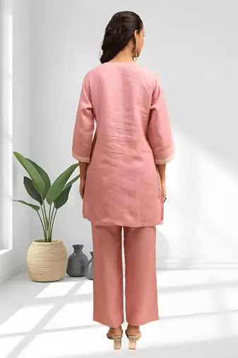 Pista green linen kurta with pant for women's