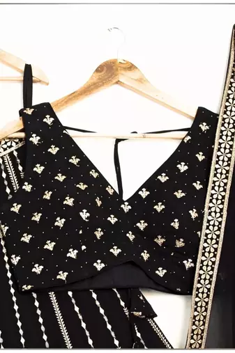 Black Sequin Embroidery Georgette Lehenga set with choli and dupatta