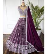 Dark Magenta Sequin Embroidery Georgette Lehenga set with choli and dupatta