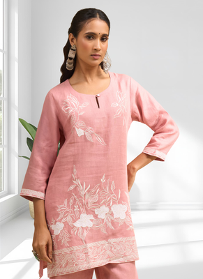 Pista green linen kurta with pant for women's 3