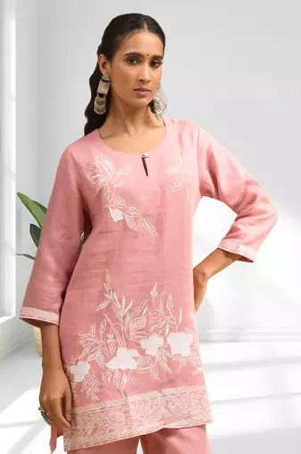 Pista green linen kurta with pant for women's