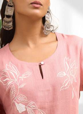 Pista green linen kurta with pant for women's 4