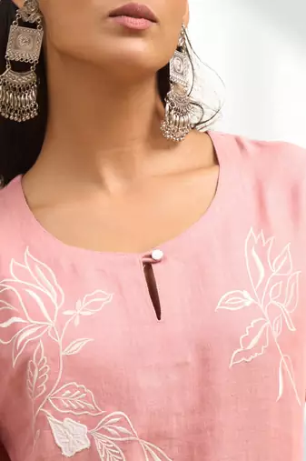 Pista green linen kurta with pant for women's