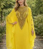Yellow velvet Beaded Kaftan