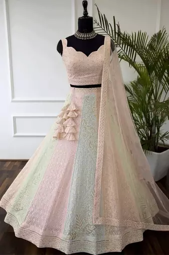 Multicolor Thread Sequin Georgette Lehenga set with choli and dupatta