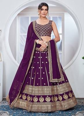 Wine Georgette Lehenga set with choli and dupatta 1