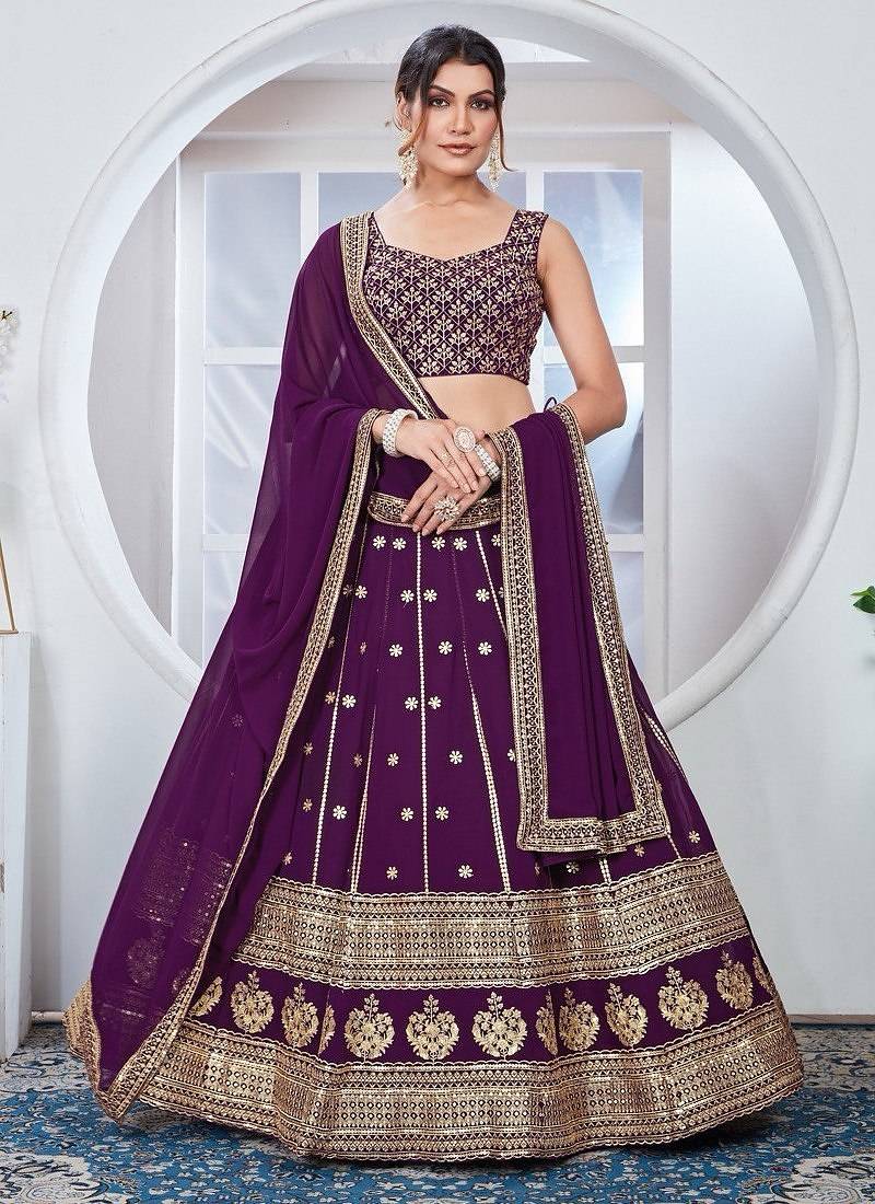 Wine Georgette Lehenga set with choli and dupatta
