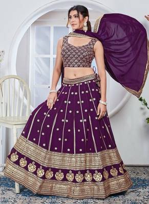 Wine Georgette Lehenga set with choli and dupatta 2