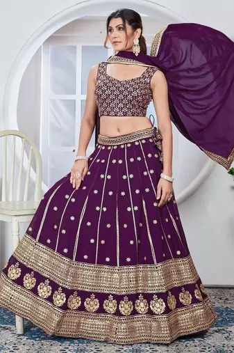 Wine Georgette Lehenga set with choli and dupatta