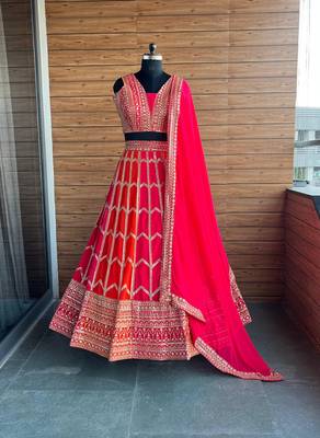 Multicolor Zari Sequin Georgette Lehenga set with choli and dupatta 1