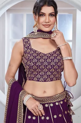 Wine Georgette Lehenga set with choli and dupatta