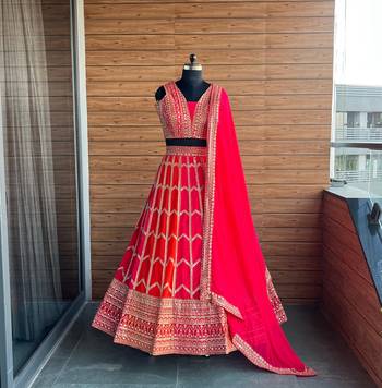 Multicolor Zari Sequin Georgette Lehenga set with choli and dupatta 2