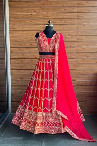 Multicolor Zari Sequin Georgette Lehenga set with choli and dupatta