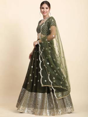 Green Sequin Georgette Allover Lehenga set with choli and dupatta 2