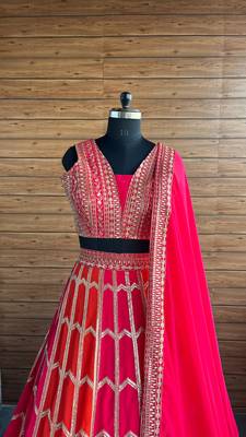 Multicolor Zari Sequin Georgette Lehenga set with choli and dupatta 3